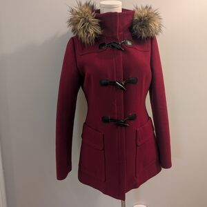 Soia & Kyo Red Coat with Faux Fur Hood